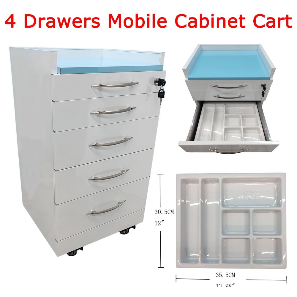 4 Drawers Mobile Cabinet Cart Stainless Steel Office Assistant Cart with Divider