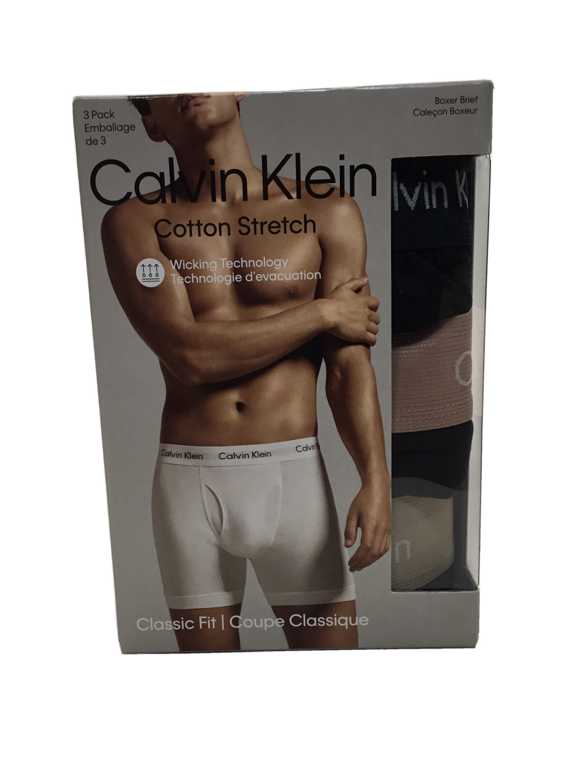 Calvin Klein Mens Cotton Stretch 3- Pack Boxer Brief,Black w Multi Waistband 2XL