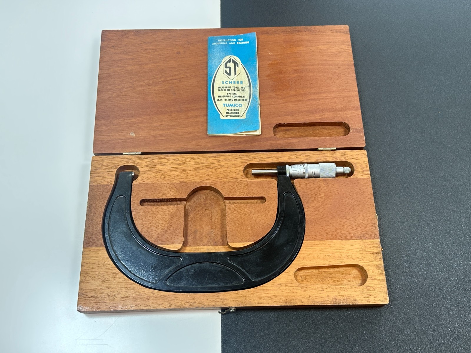 🇺🇸 SCHERR TUMICO USA 5-6" Outside Micrometer in Wood Box Case w/ Manual