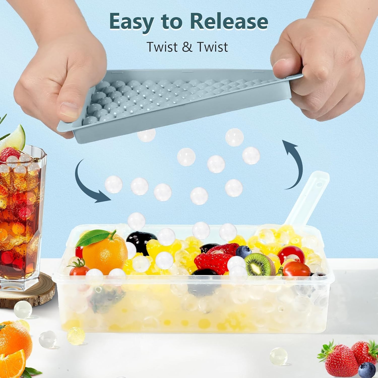 Odor-Free Mini Ice Cube Trays - 0.55in & Storage Bin for Effortless Entertaining