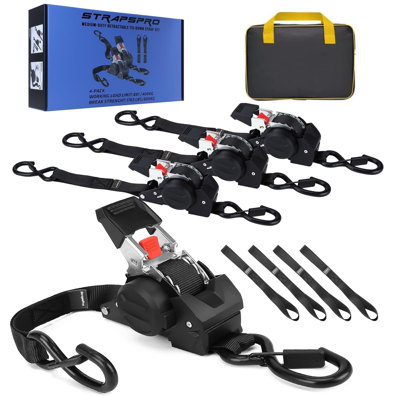 Retractable Ratchet Straps, 1763lb Break Strength Heavy Duty Auto S... Fast Ship