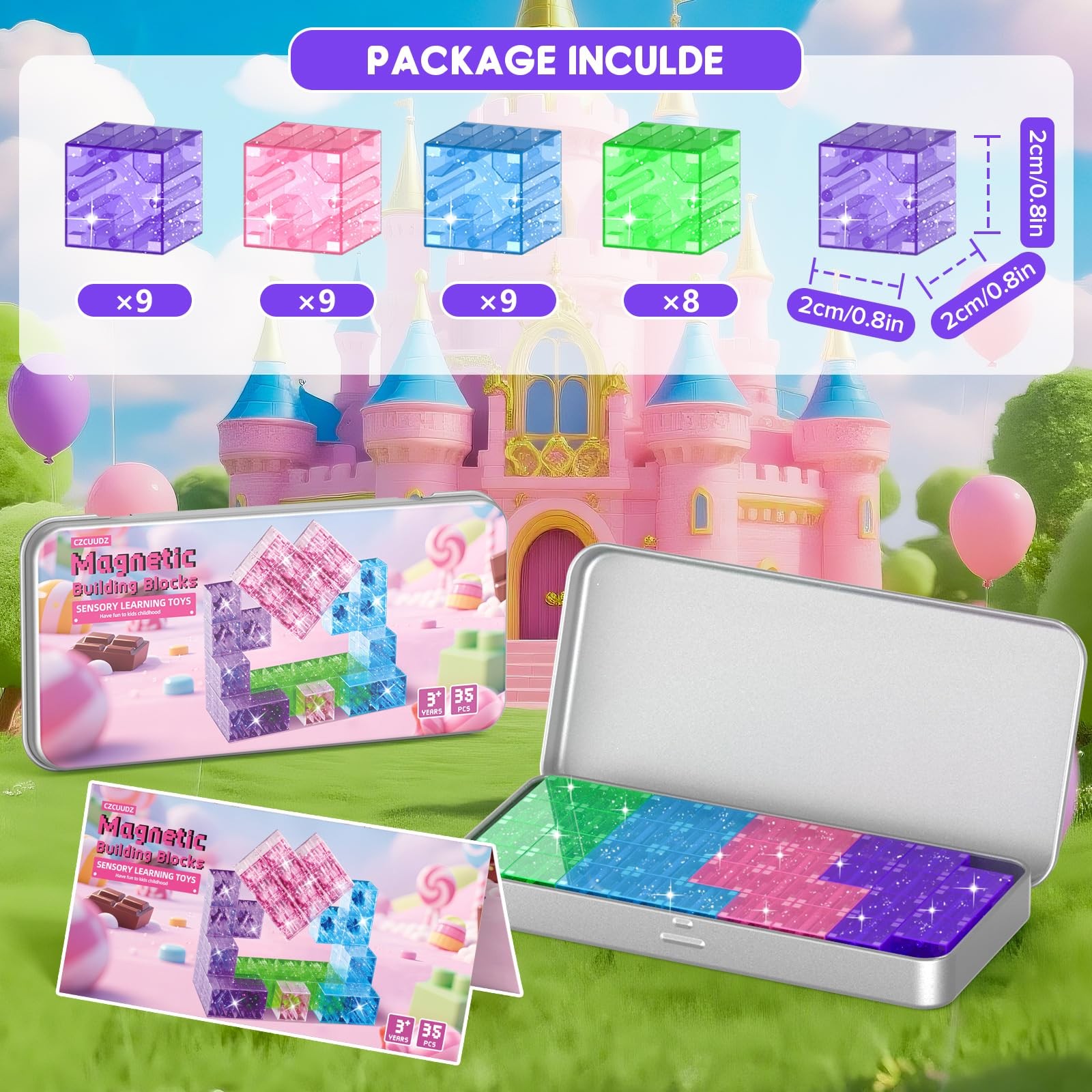 CZCUUDZ Magnetic Blocks Travel, 35PCS Mini Magnetic Blocks for Toddlers, STEM Bu