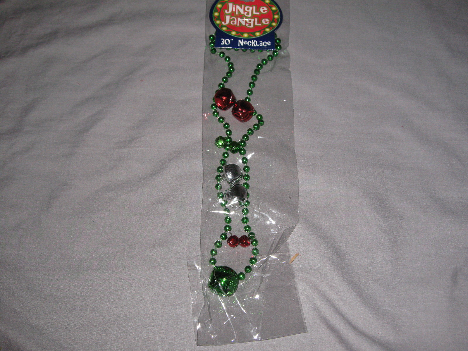Cute Christmas 30" Green Bead  Necklace Bells Seasonal Holiday NEW!
