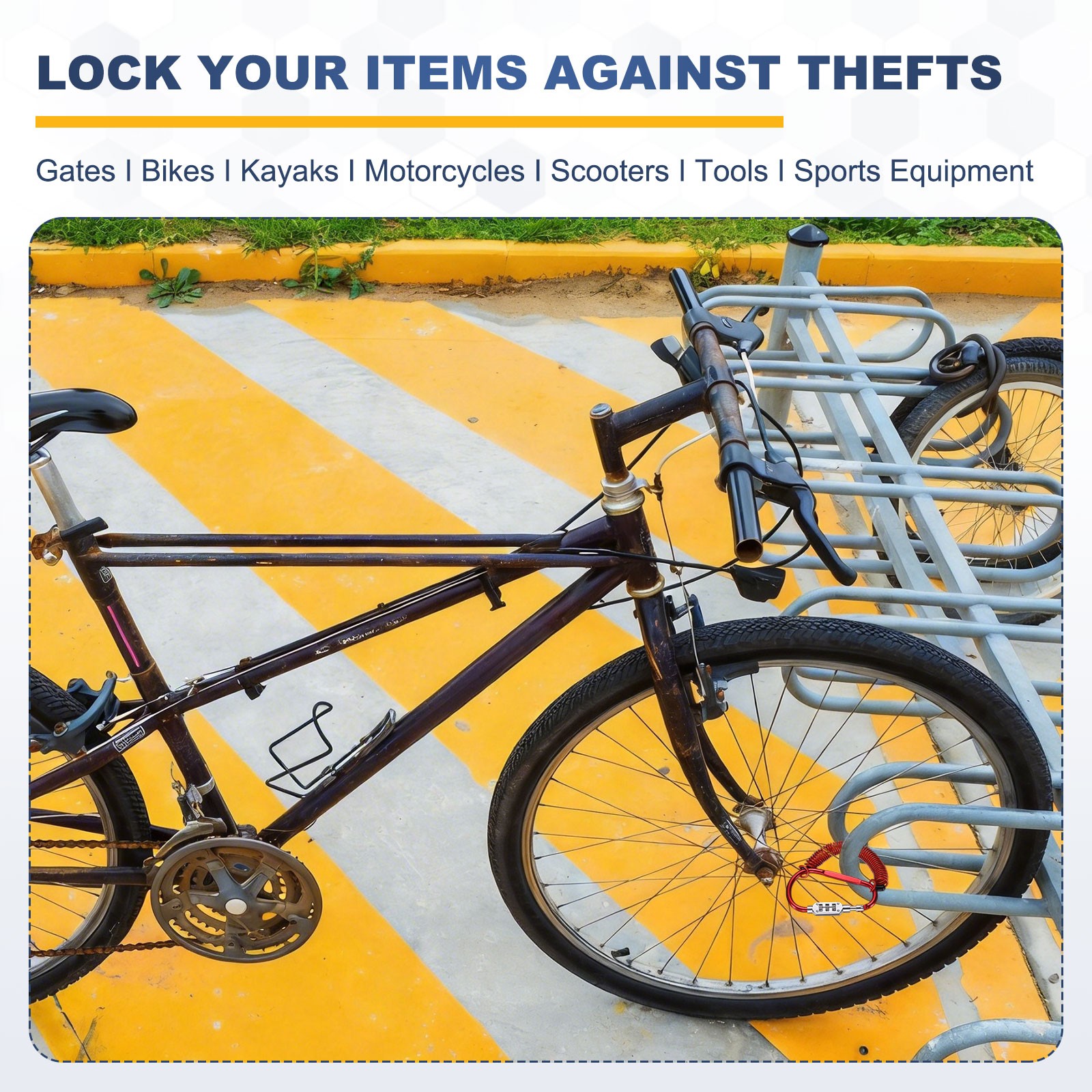 3.3Ft Security Cable Lock Steel Safety Cable with 4.8" Combination Lock Silver