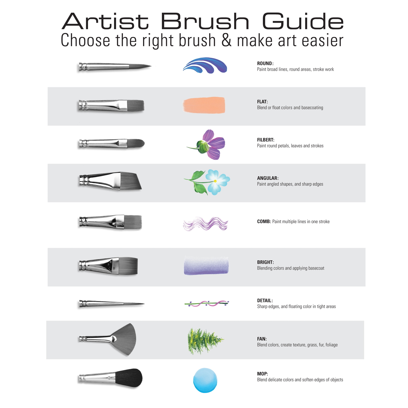 Nickel - Gold Long Assorted Large Brush Acrylic Paintbrush Set - Set of 15