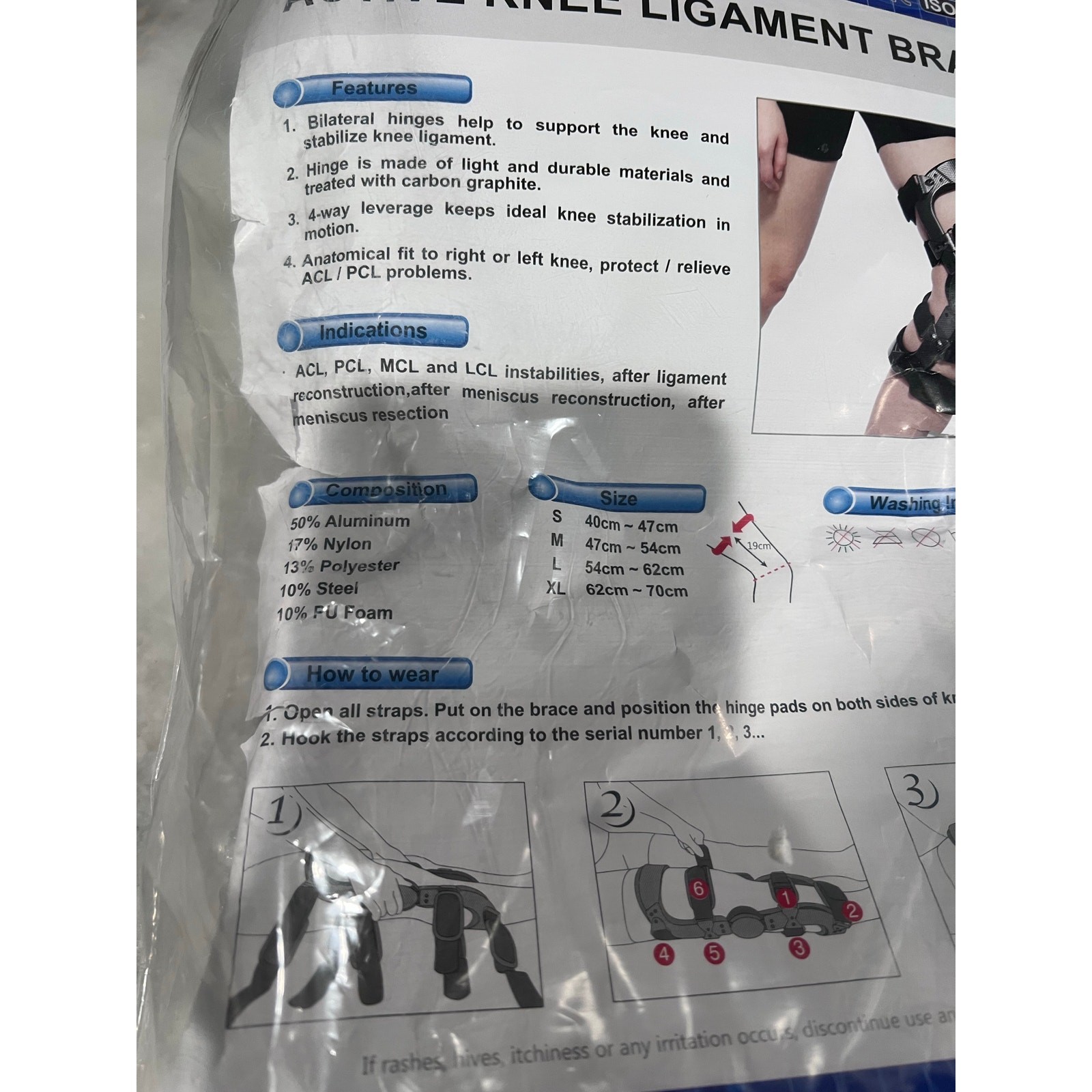 Active Knee Ligament Brace Medium Hinged Support ACL PCL MCL Injury Stabilizer
