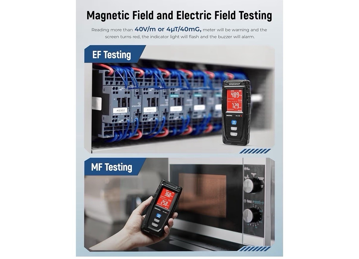 ERICKHILL EMF Meter, Detects Electric and Magnetic Fields, Handheld Digital EMF