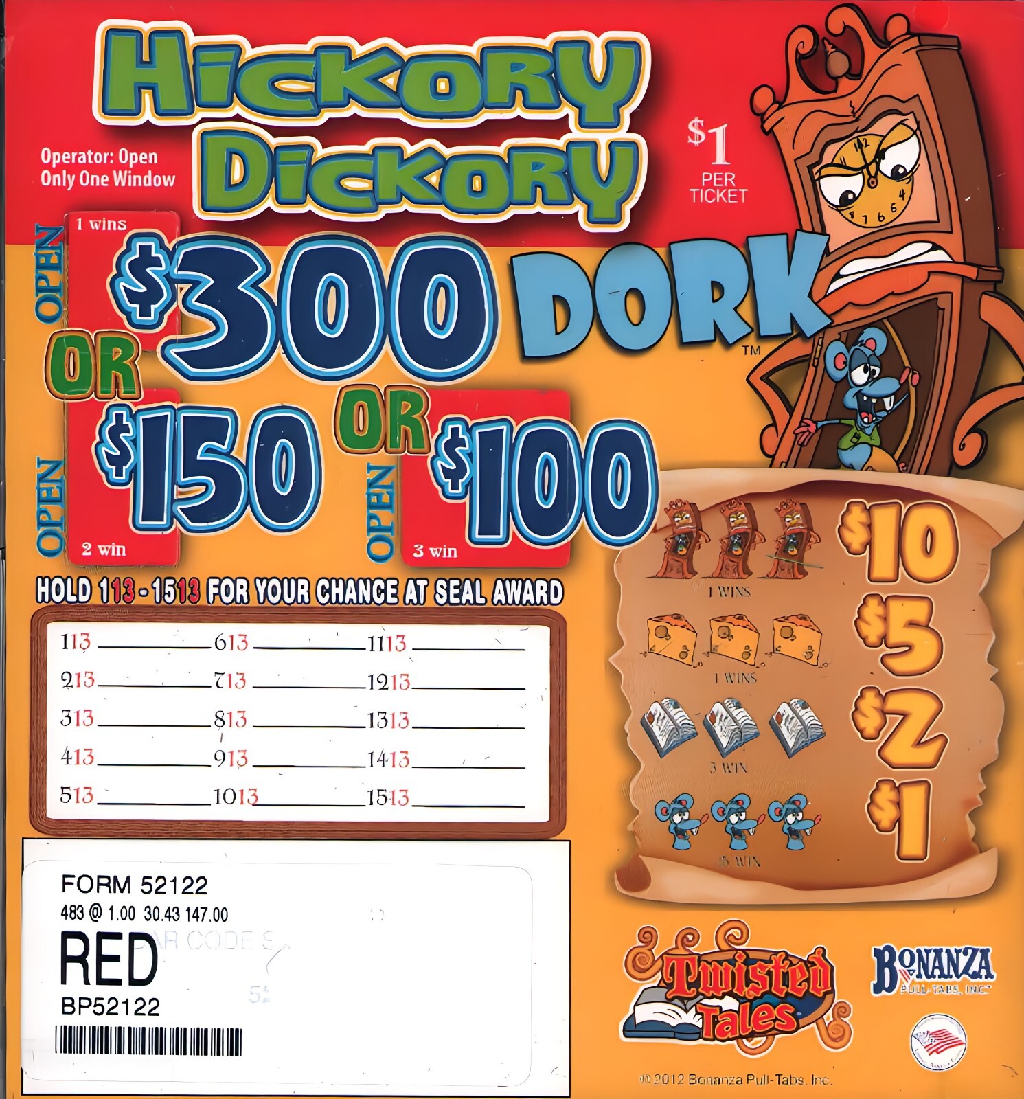 Hard Card - Pull Tickets- Tab - Game - Hickory Dickory Dork