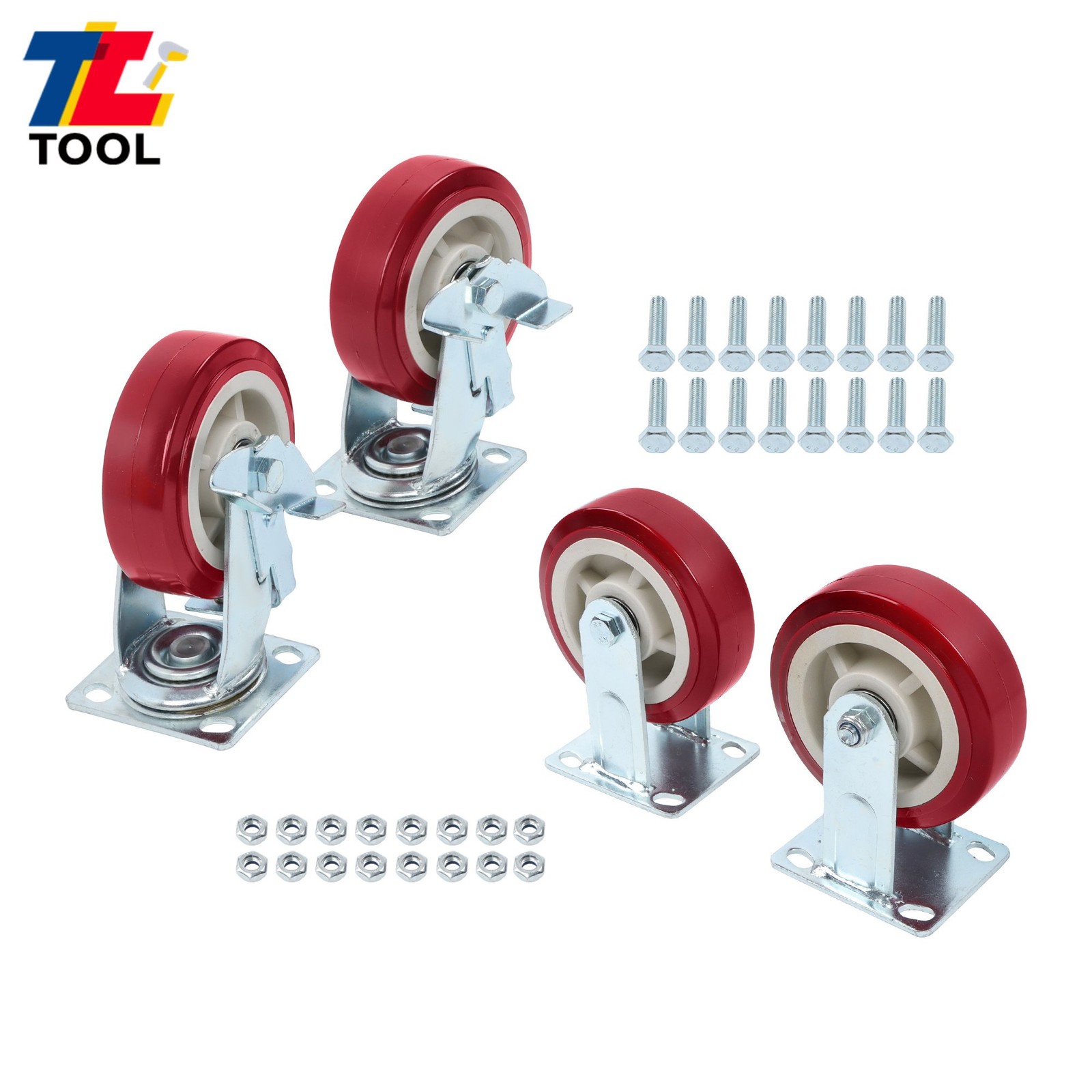 4 Pcs Swivel Caster Wheels 6" × 2" Heavy Duty 2 With Side Brake,2 Without Brakes