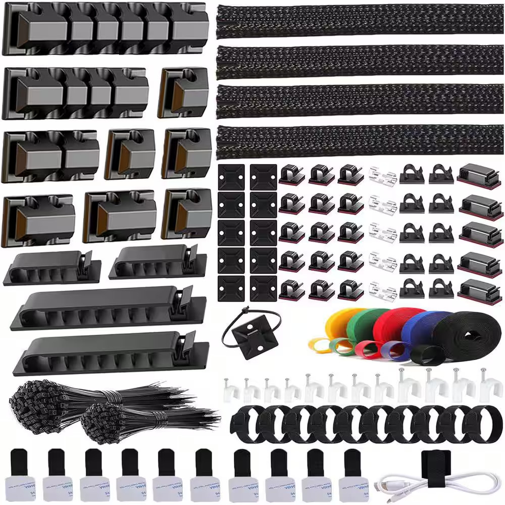 Cable Management Kit 327 PCS with Cable Sleeves, Clips, Holders, Organizer Strap