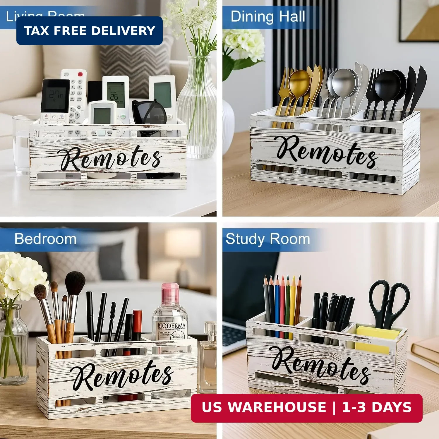 Remote Control Holder for Wall Bedside Organizer Wooden Remote Caddy Control Org