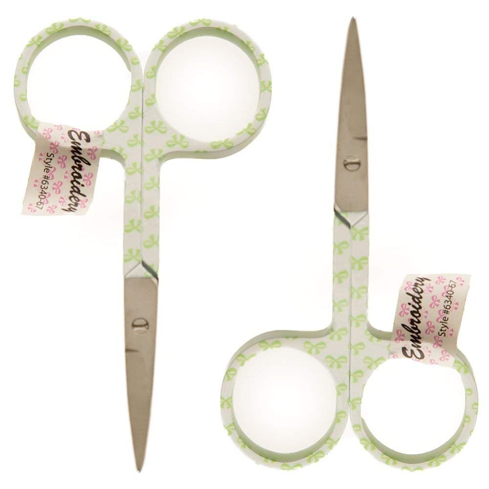 Allary 6340-67-GrnRbn Ultra Fine 3-1/2 Inch Embroidery Scissors - Green Ribbon