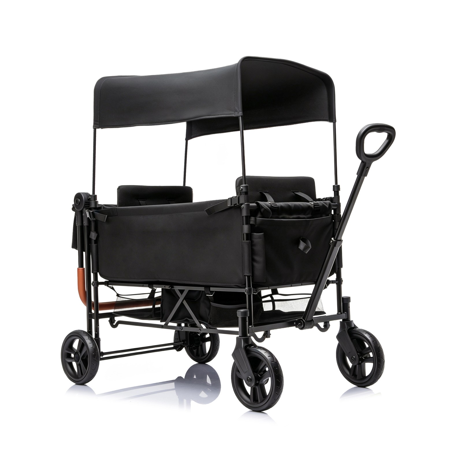 2 Kids Wagon Stroller, Adjustable Handle, 8" PU Wheels, Foldable Frame