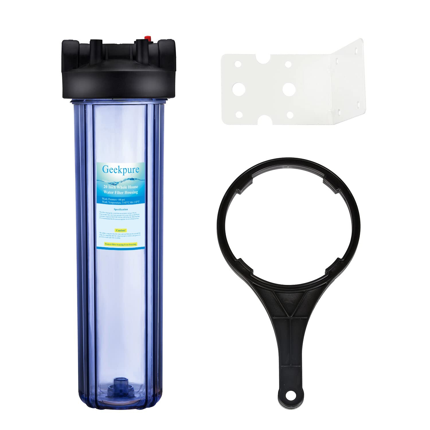 Geekpure 20 Inch Whole House Water Filter Housing 1"NPT Fit 4.5" x 20" Filters