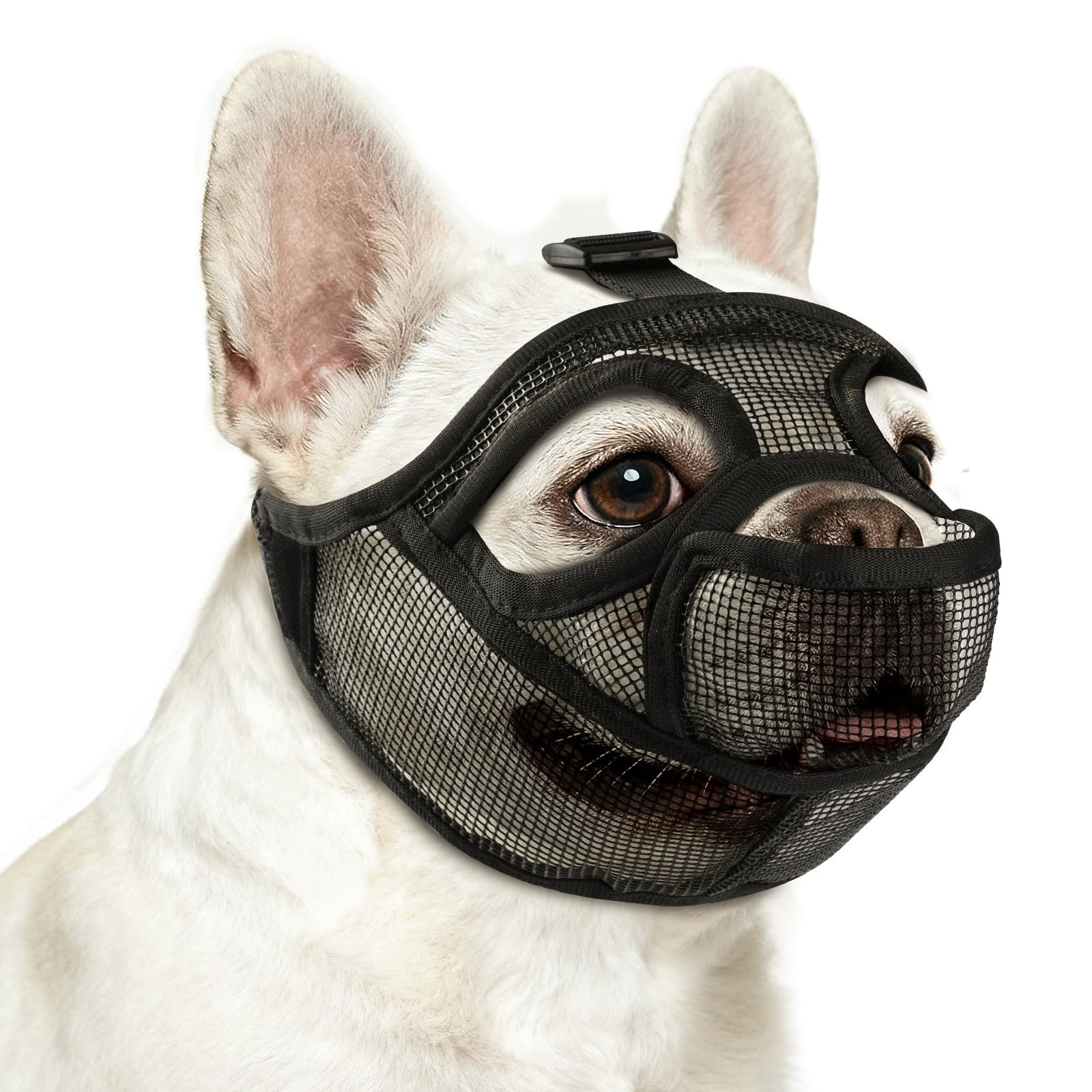 Black M Soft Mesh Short Snout Muzzle For English Bulldog Pug Allows Panting