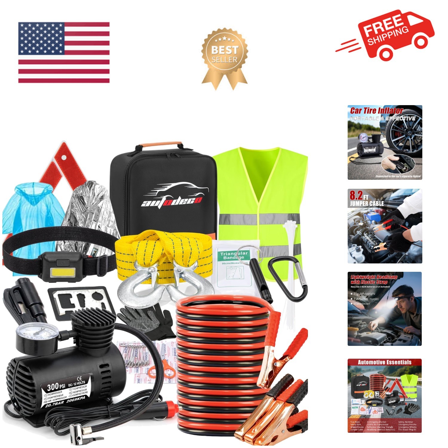 Car Roadside Emergency Kit, Car Safety Kit Portable Vehicle Kits for Emergenc...