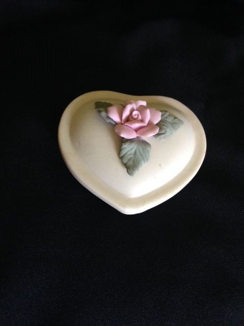 Petite Porcelain Bisque Heart Box with Hand painted floral décor