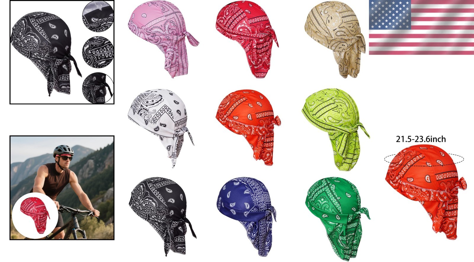 8 Pack Do Rag Skull Caps for Men Sweat Wicking Doo Rags Cooling Helmet Liner ...