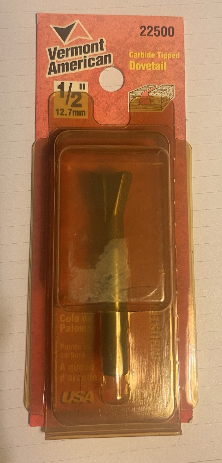 1/2" CARBIDE TIPPED DOVETAIL ROUTER BIT VERMONT AMERICAN #22500