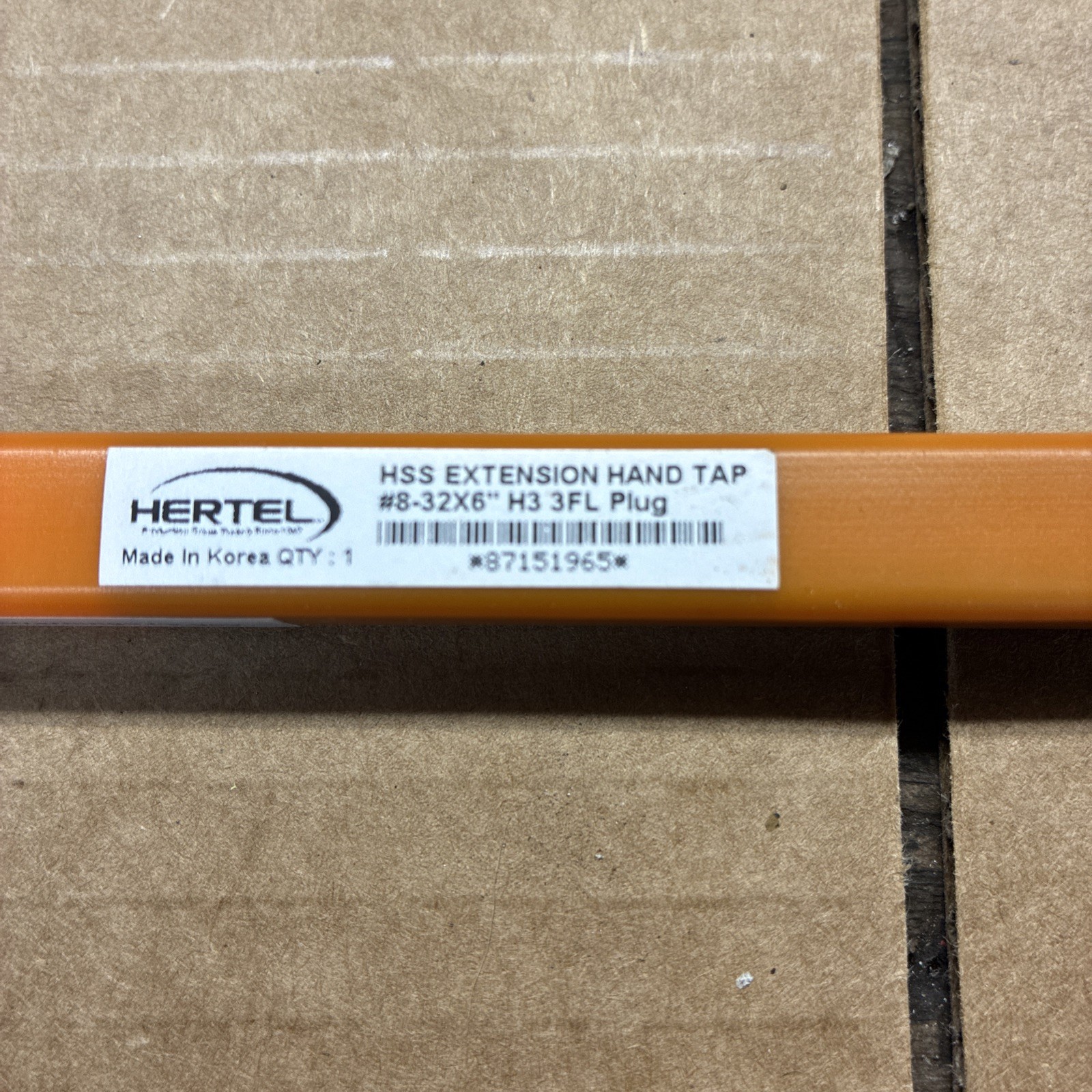 Hertel #8-32 UNC 3 Flute H3 Bright Finish HSS Hand Extension Tap Plug Chamfer...