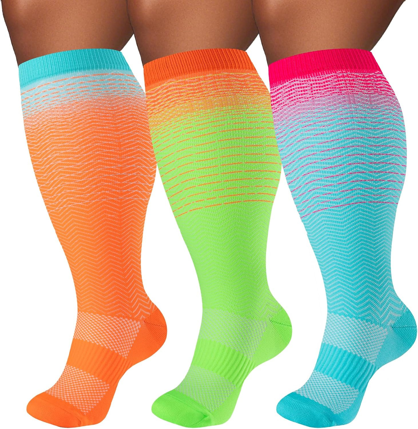 Plus Size Compression Socks for Women & Men 3 Pairs, Wide Calf Extra Large 20-30