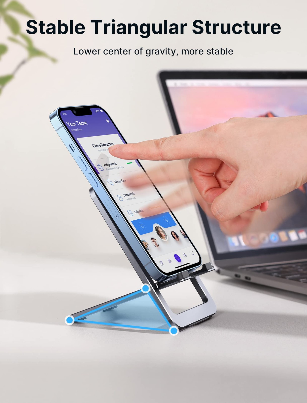 JSAUX Fold-Flat Cell Phone Stand, Adjustable Desk Holder-Gray 1-PACK, Grey