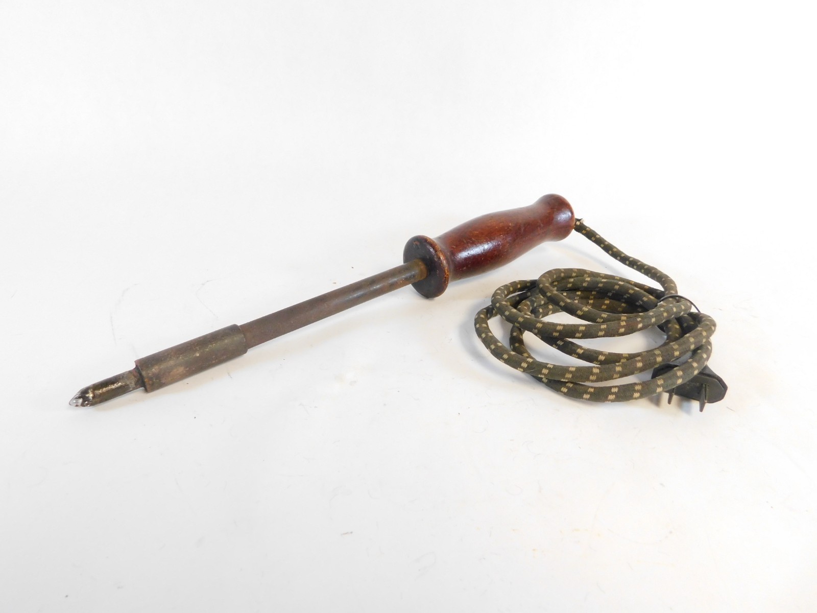 Vintage Electric Soldering Iron Wood Handle Woven Cord (good condition)