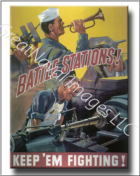 Battle Stations  Keep EM Fighting Vintage War Poster Canvas Print 2D