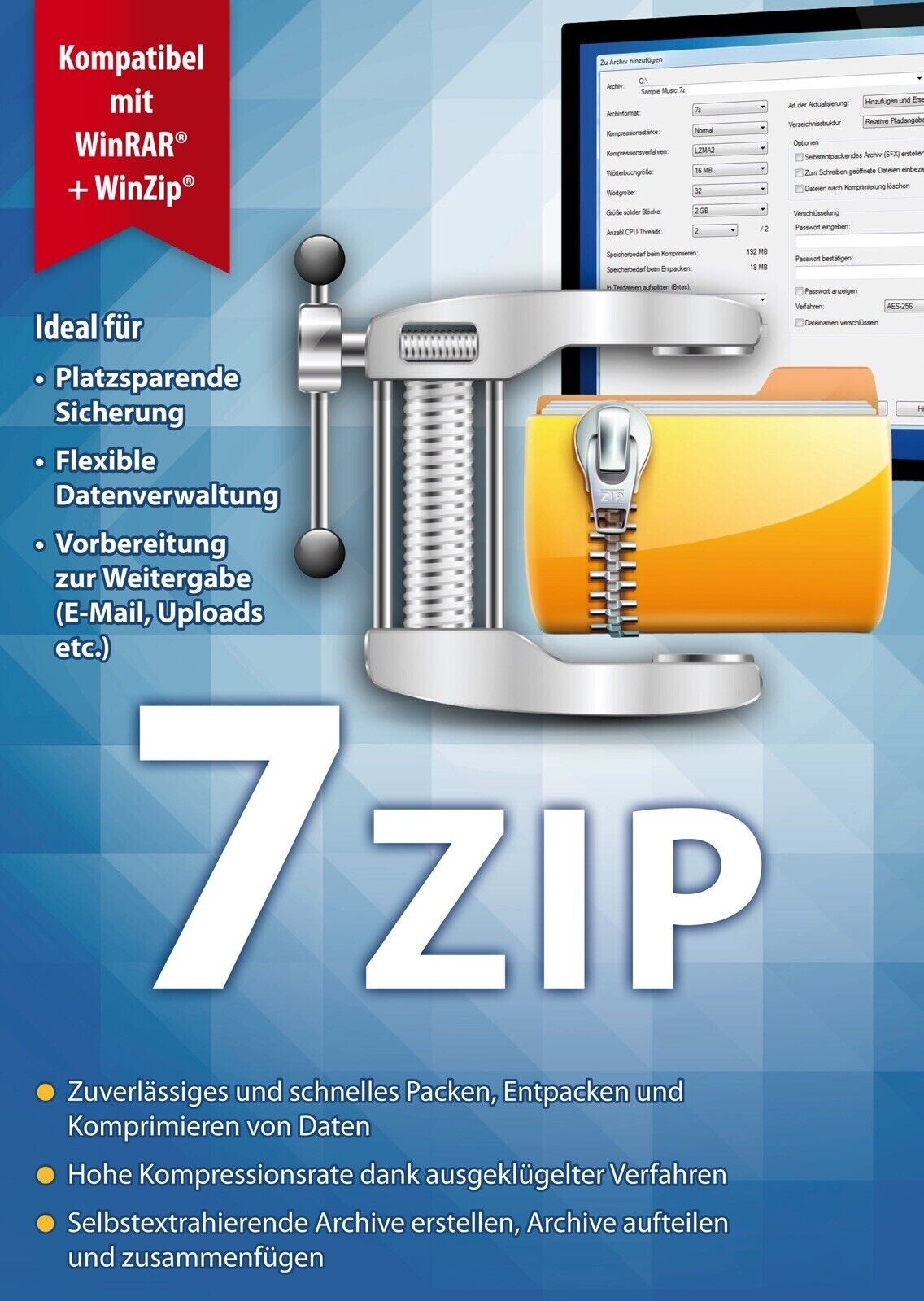 *** 7ZIP Data Compression Prog. 2026 *** 32bit+64-bit Windows, Zip, RARE, TAR ***
