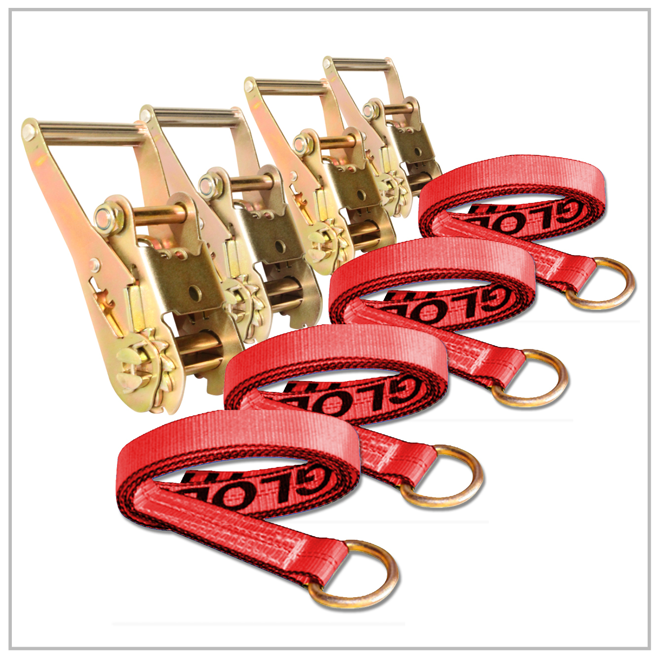 8 pack 2" x 8' Lasso Strap Tie Down w/ Ratchet D Ring Trailer Wheel Cinch Cargo