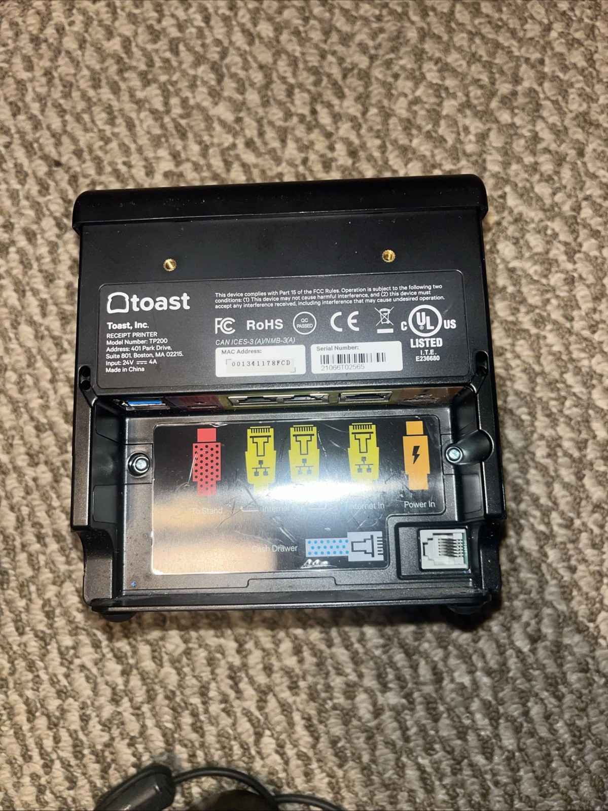 Toast Tp200 Credit Card Machine Printer Used (only 1 wire) (NO CORDS)