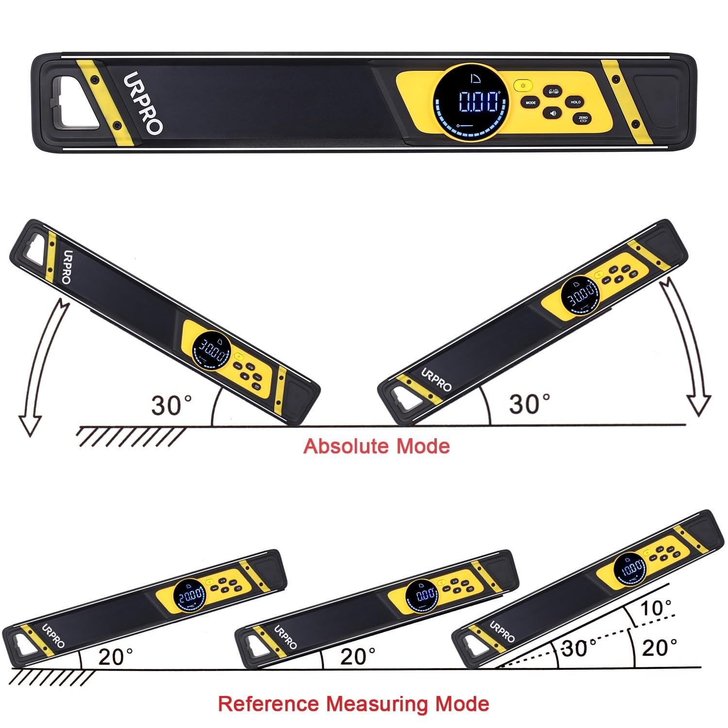 Inclinometer, Top View Screen Digital Torpedo Level and Protractor Neodymium ...