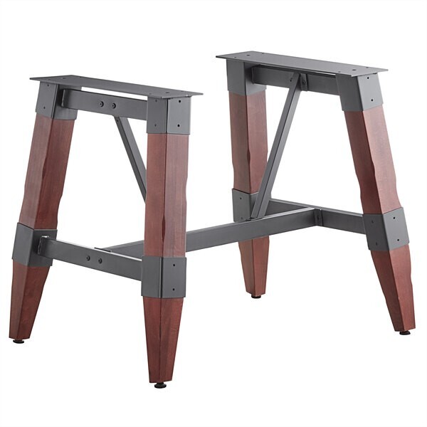Industrial Style Standard Height Trestle Table Base with Steel Frame & Mahogany