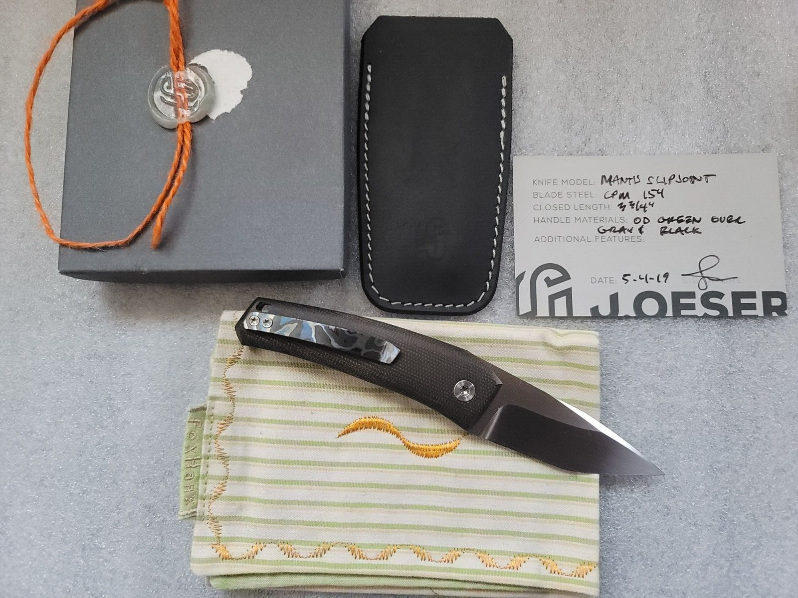 Jared Oeser Knives Custom Mantis Flipjoint, Hand Satin, Zircuti Clip, Micarta
