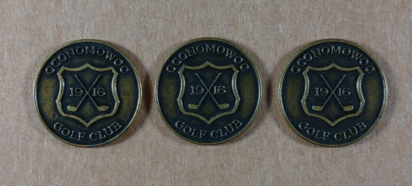 vintage Oconomowoc Golf Club Metal Ball Marker LOT OF 3