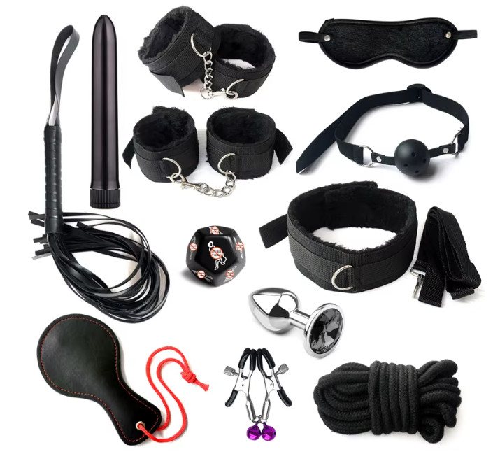 12PCS Bondage Restraint Set PU Leather Plush Cuffs Adjustable Kit Couples