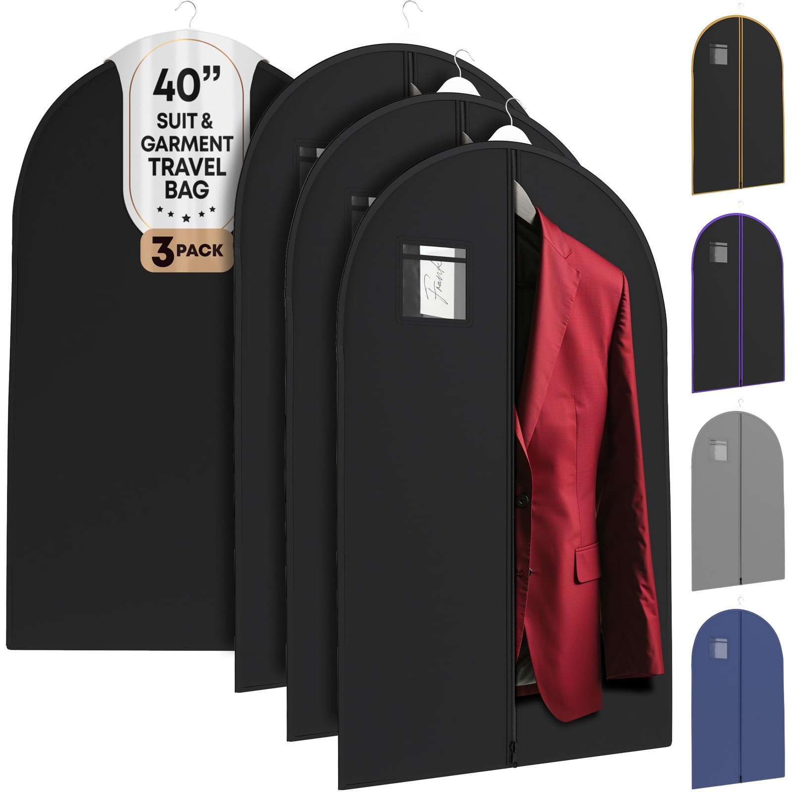 Black Suit Garment Travel Bags 3-Pack 40" x 24" Hanging Clothes Protector
