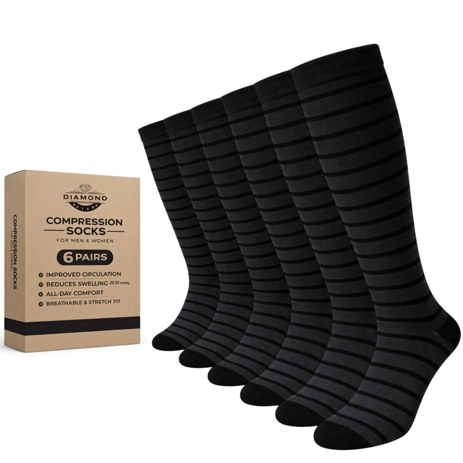 Men & Women Compression Socks Fit Knee High Support Running Travel 6 Pairs