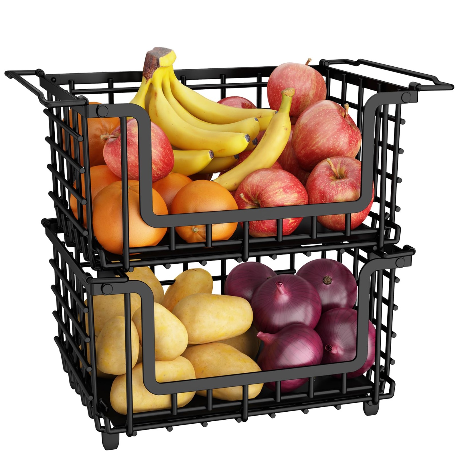 2 Pack Stackable Metal Wire Vegetable Fruit Basket for Kitchen Counter Cabine...