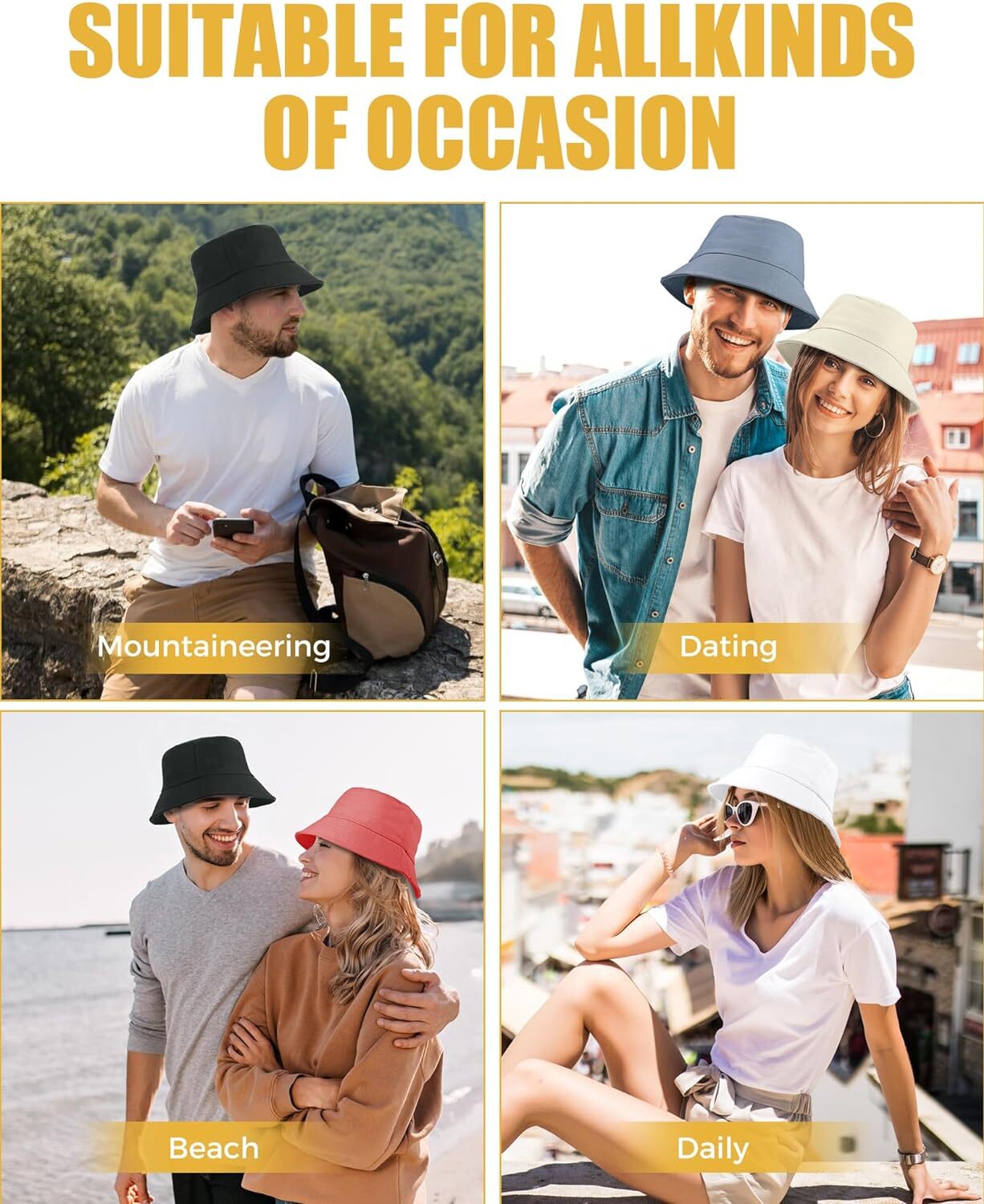 Unisex Bucket Hat for Women Men Cotton Summer Sun Beach Hat, Large, Black