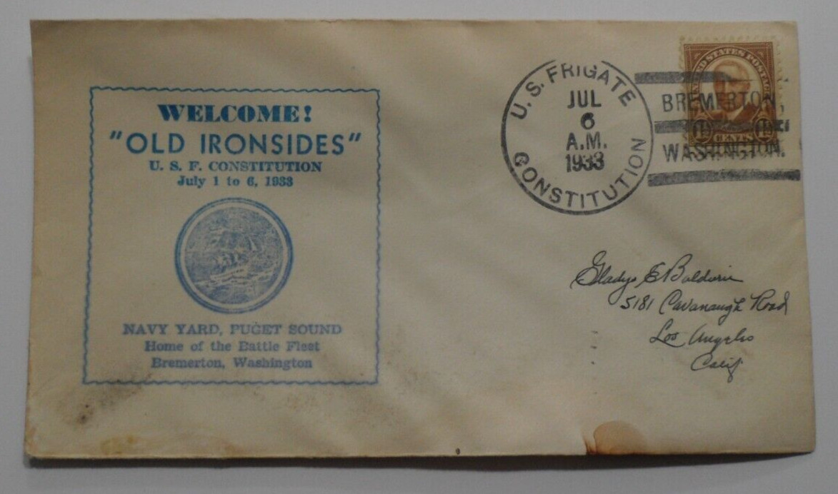 STAMPMART : USA 1933 US FRIGATE CONSTITUTION POSTMARK COVER TO LOS ANGELES CALIF