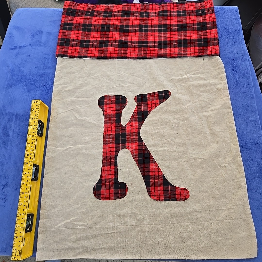 Holiday/Santa's Bag W Plaid Design LETTER "K" One Size 100% Cotton