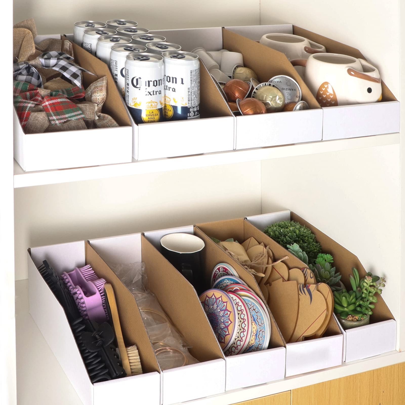 Assorted Cardboard Storage Bins - 35 Pack, Mixed Sizes for Pantry, Office, Garag