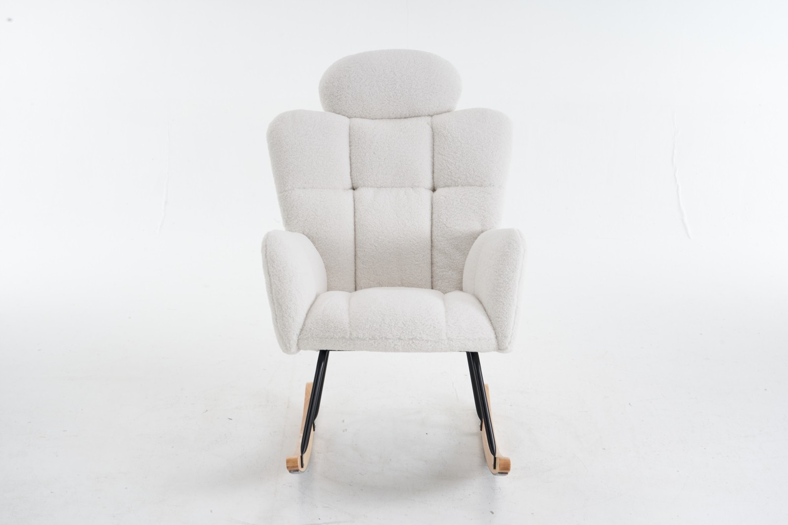 Plush Upholstered Teddy Fabric Rocking Glider Chair with High Backrest & Pillow