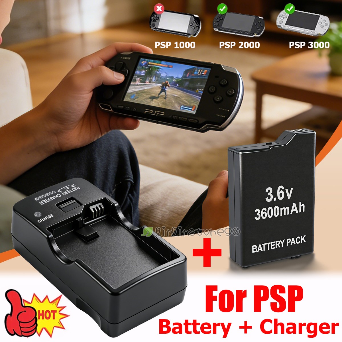 3.6V 3600mah Rechargeable Battery for Sony PSP 2000 PSP 3000 3001 + AC Charger