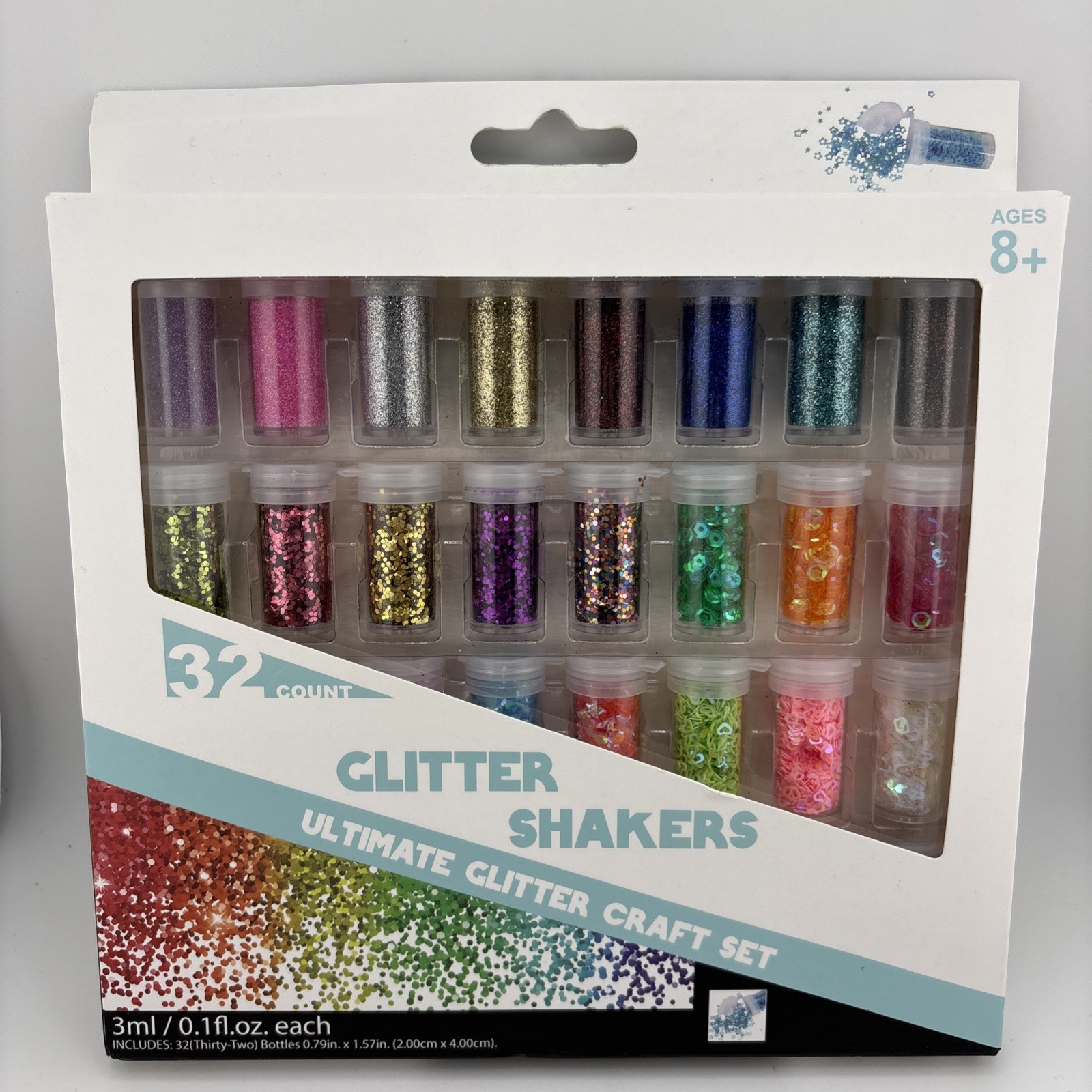 Glitter Shakers, 32-Pack Assorted Glitter & Confetti, Fine & Chunky Glitter, NEW