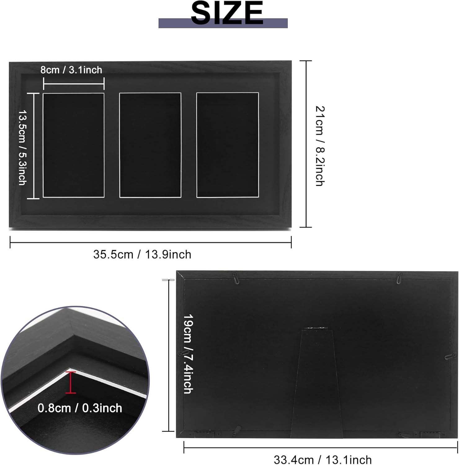 PSA Graded Card Display Frame, Wall Mount Baseball Trading 3 card, Black