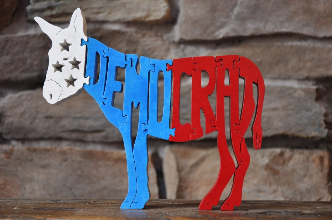 Democratic Mascot Vote Donkey Animal Puzzle Wooden Toy Figurine Art Harris 2024