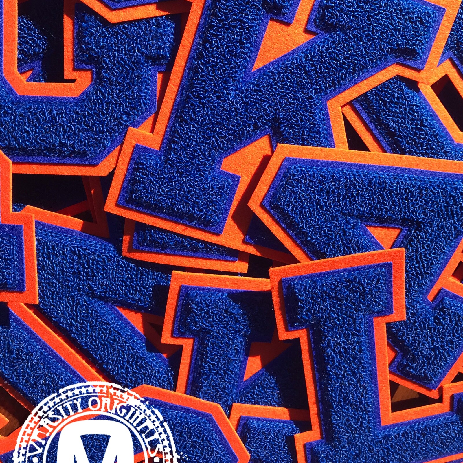 Royal Blue/Orange 6" Chenille Varsity Letter Patches (A-Z) MADE IN USA
