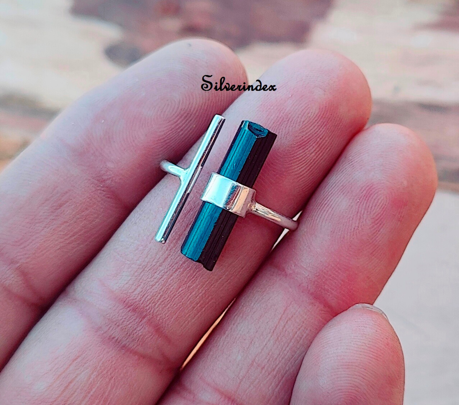 Black Onyx Bar Adjustable Ring 925 Silver Jewelry Gift For Love All Size Ring